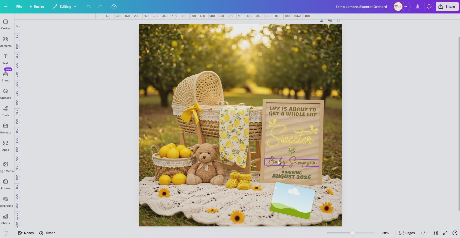 Digital Pregnancy Announcement, Life is About to Get A Whole Lot Sweeter, Customizable Lemons Themed, Personalized Editable Template