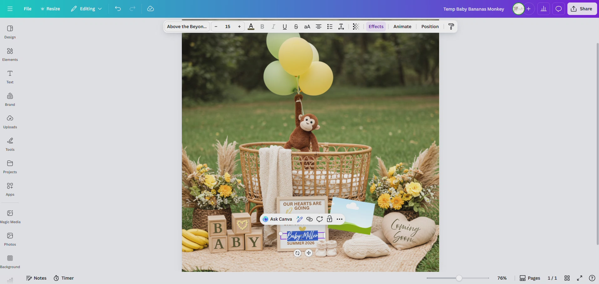 Digital Monkey Pregnancy Announcement, Going Bananas, Instant Download Baby Reveal, Personalized Canva Editable Template