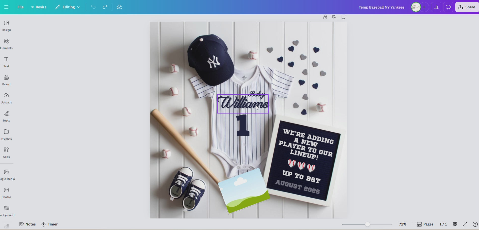 Digital Baseball NY Yankees Themed Pregnancy Announcement, New Player to our lineup, Customizable, Downloadable Editable Template