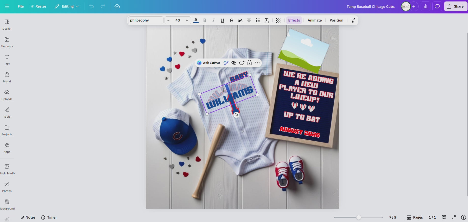 Digital Baseball Chicago Cubs Themed Pregnancy Announcement, New Player to our lineup, Customizable, Downloadable Editable Template