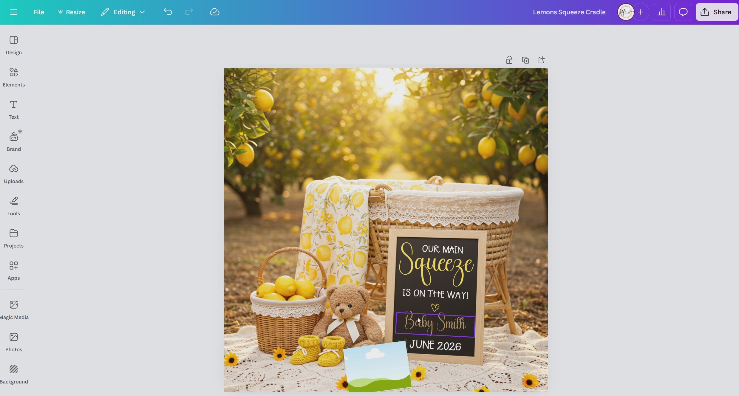 Digital Pregnancy Announcement, Our Main Squeeze is on the way, Customizable Lemon Themed, Personalized Editable Template