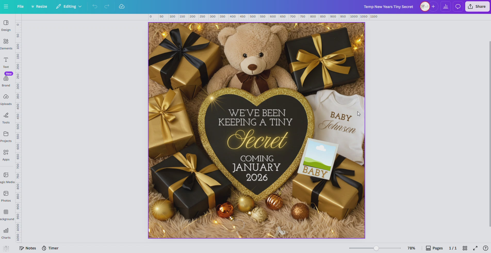 Digital Pregnancy Announcement, Tiny Secret Baby Reveal, Customizable New Years Themed, Personalized Editable Template