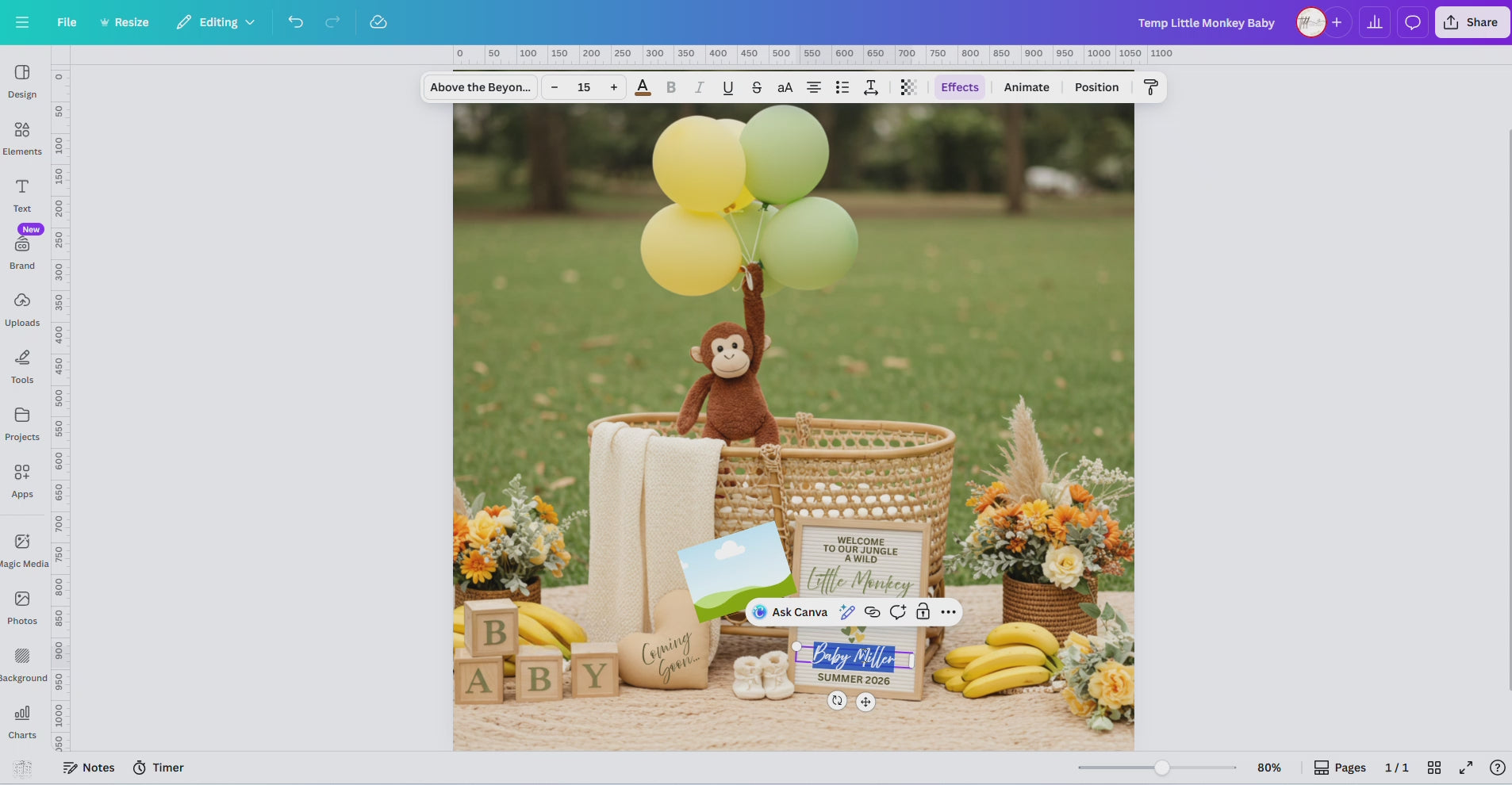 Digital Pregnancy Announcement, Little Monkey, Instant Download Baby Reveal, Personalized Canva Editable Template