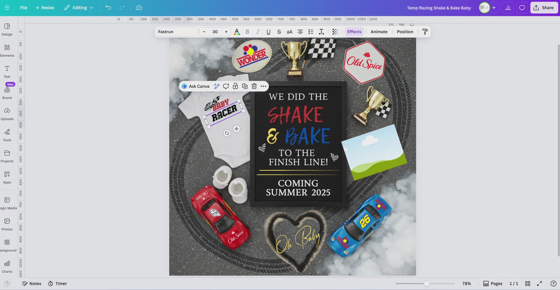Digital Pregnancy Announcement, Shake & Bake Racing, Customizable Talladega Nights Themed, Personalized Editable Template
