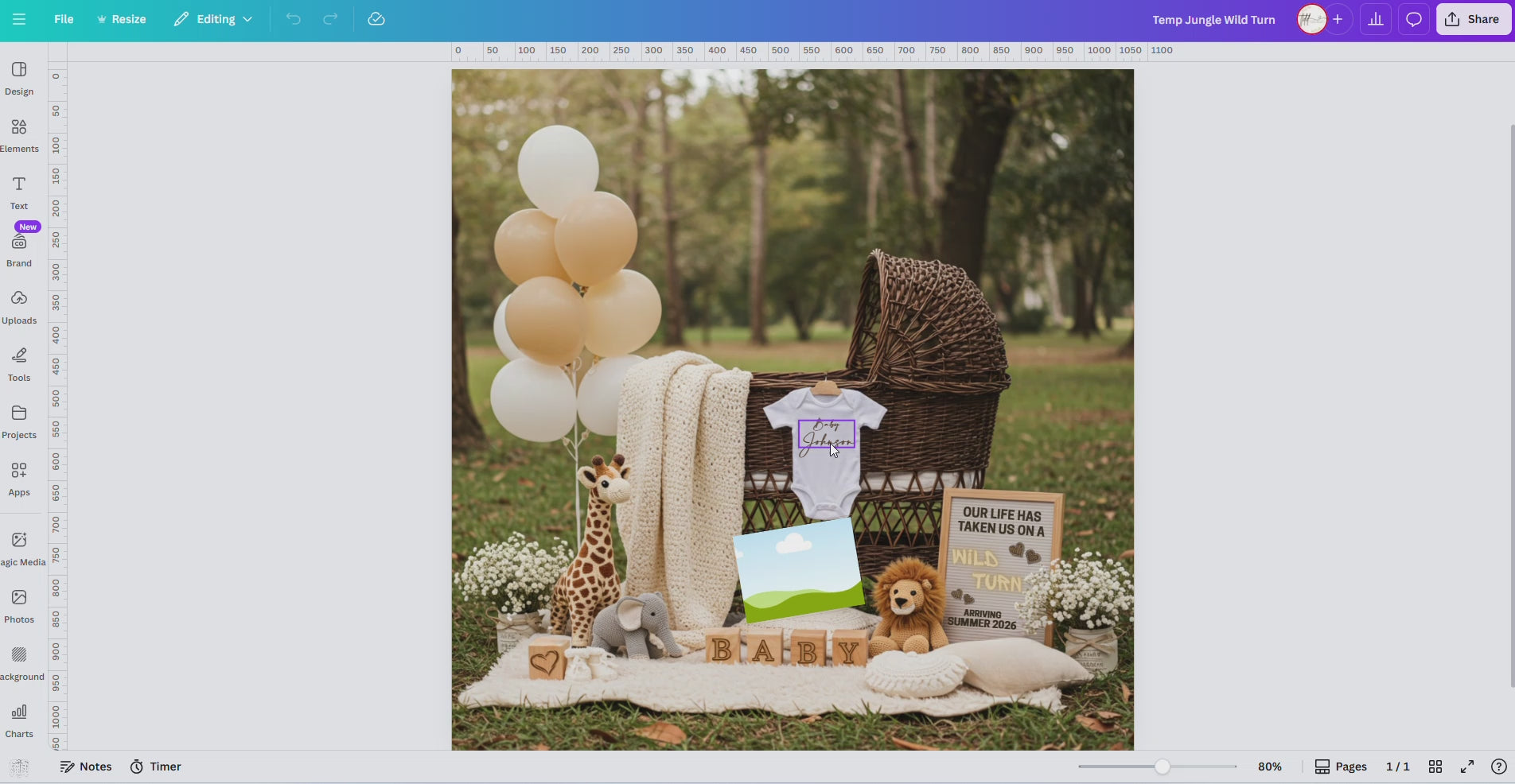 Digital Pregnancy Announcement, We've Taken A Wild Turn, Customizable Jungle Animals Themed, Personalized Editable Template