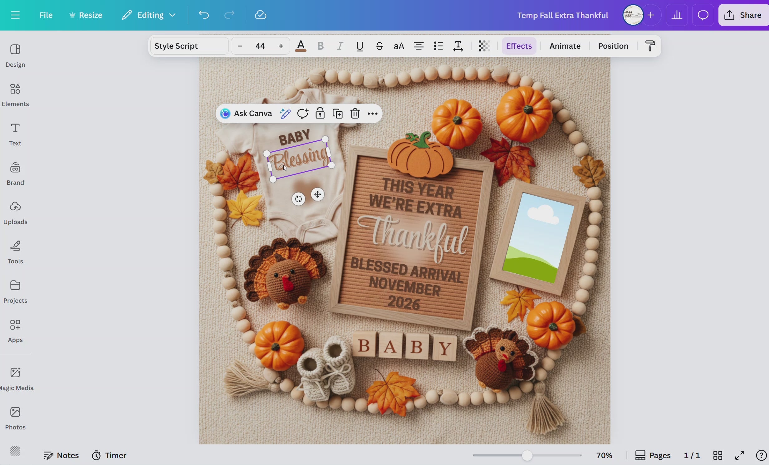 Digital Pregnancy Announcement, Thankful Pregnancy Reveal, Customizable Fall Themed, Personalized Editable Template