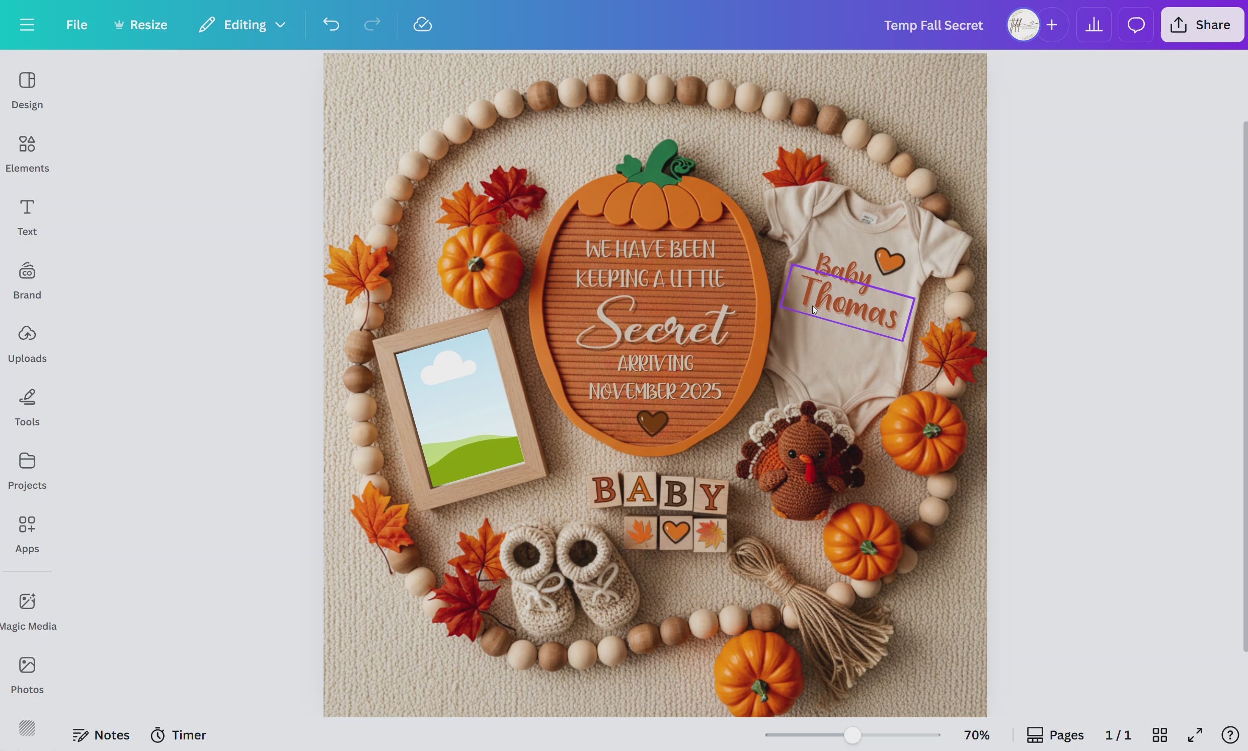 Digital Pregnancy Announcement, Secret Pregnancy Reveal, Customizable Fall Themed, Personalized Editable Template