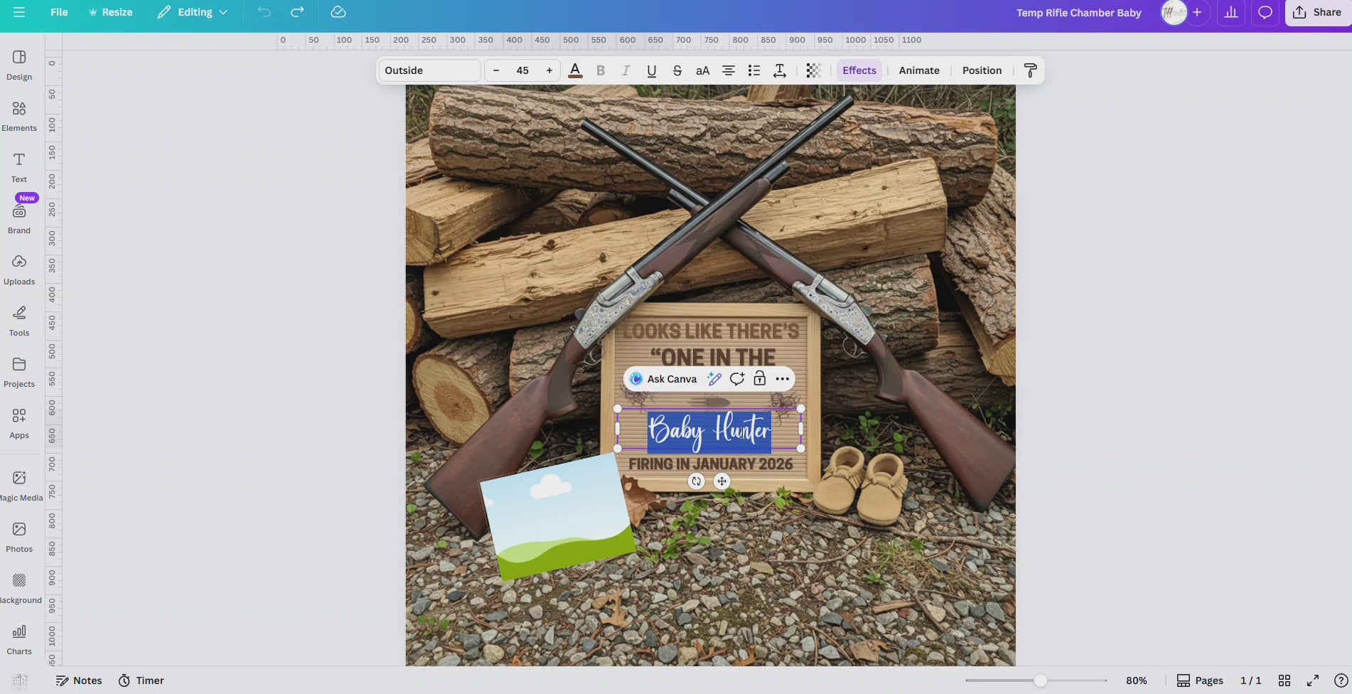 Digital Rifle Themed Pregnancy Announcement, One in the Chamber, Customizable, Downloadable Editable Template