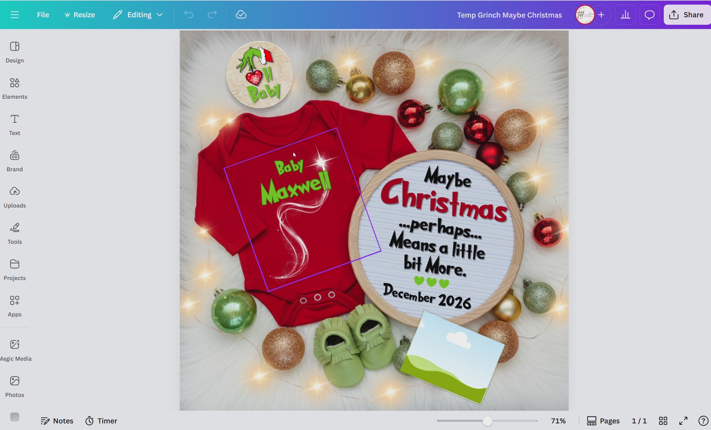 Digital Christmas Pregnancy Announcement, Maybe Christmas Baby, Customizable Grinch Themed, Personalized Editable Template