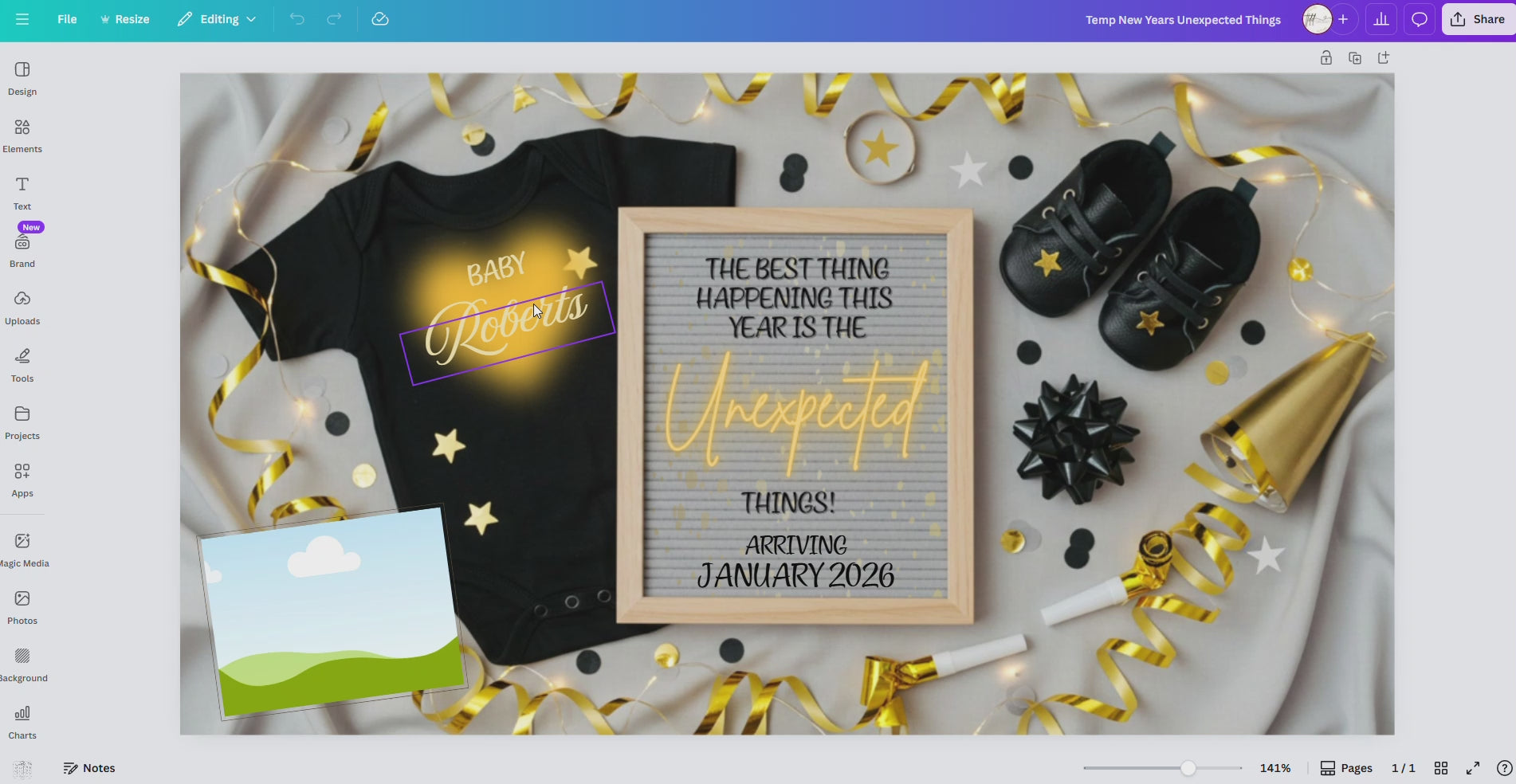 Digital Pregnancy Announcement, Unexpected Baby Reveal, Customizable New Years Themed, Personalized Editable Template