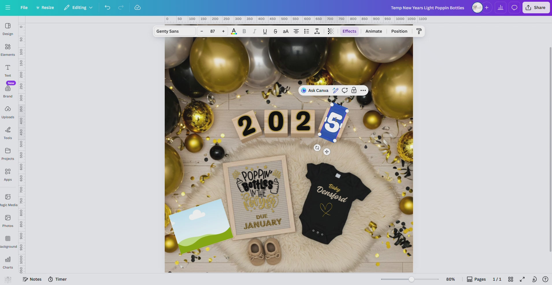 Digital Pregnancy Announcement, Poppin Bottles, Customizable New Years Themed, Personalized Editable Template