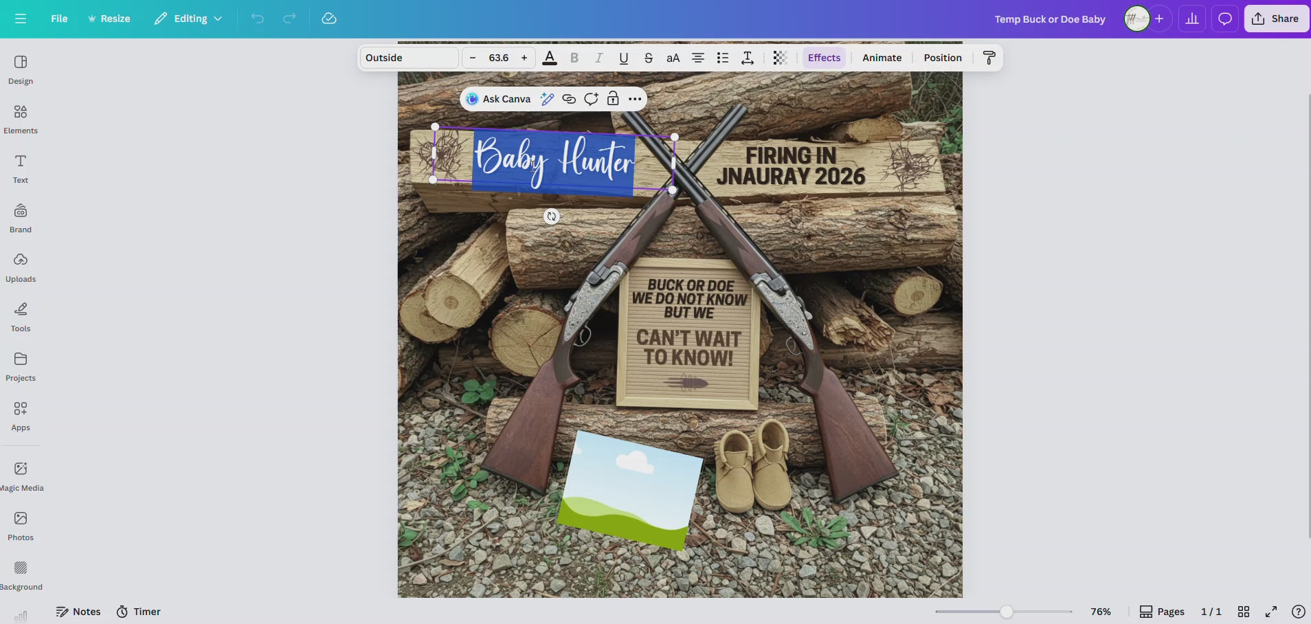 Digital Rifle Themed Pregnancy Announcement, Buck or Doe, Customizable, Downloadable Editable Template