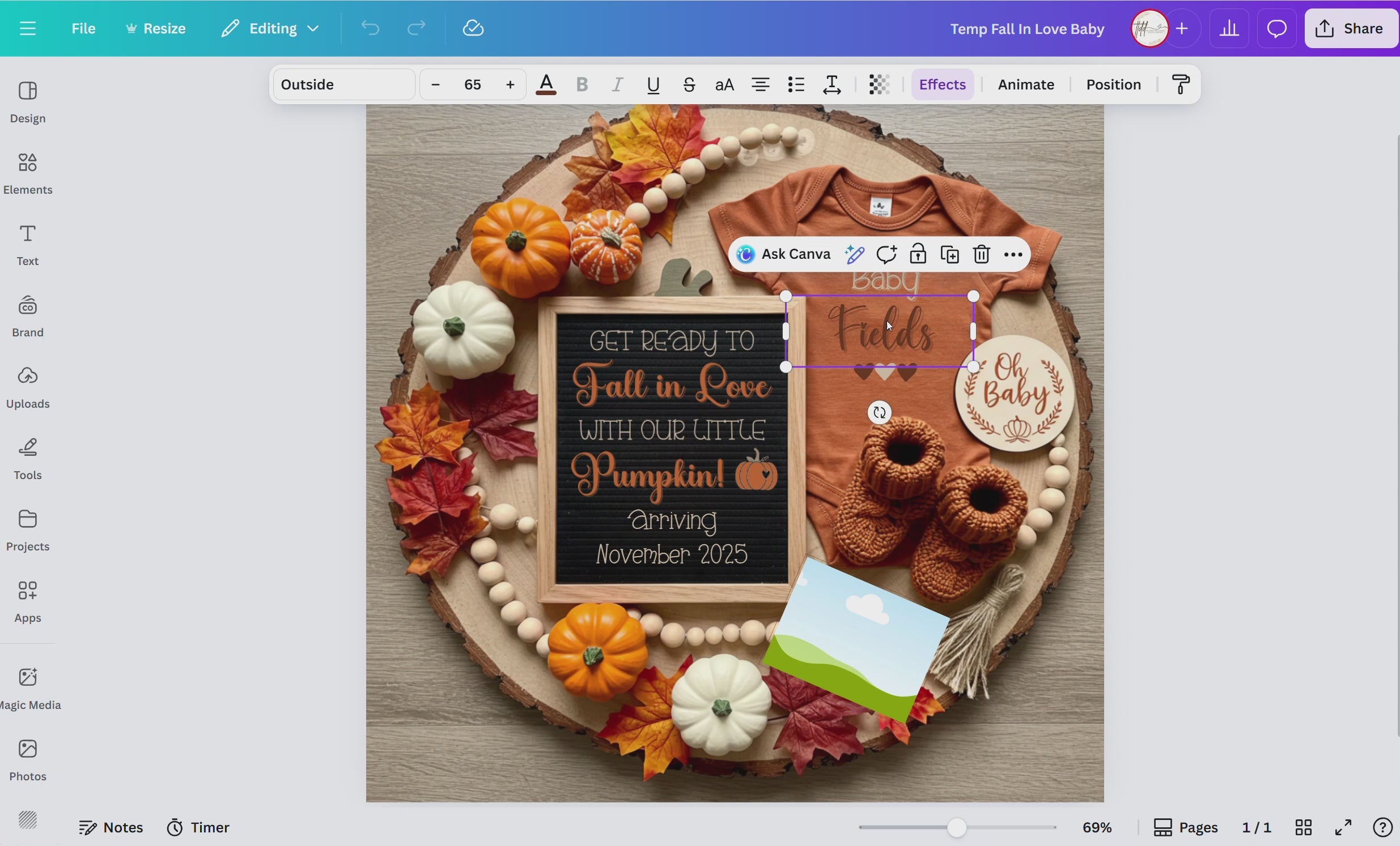 Digital Pregnancy Announcement, Fall In Love, Customizable Fall Themed, Personalized Editable Template