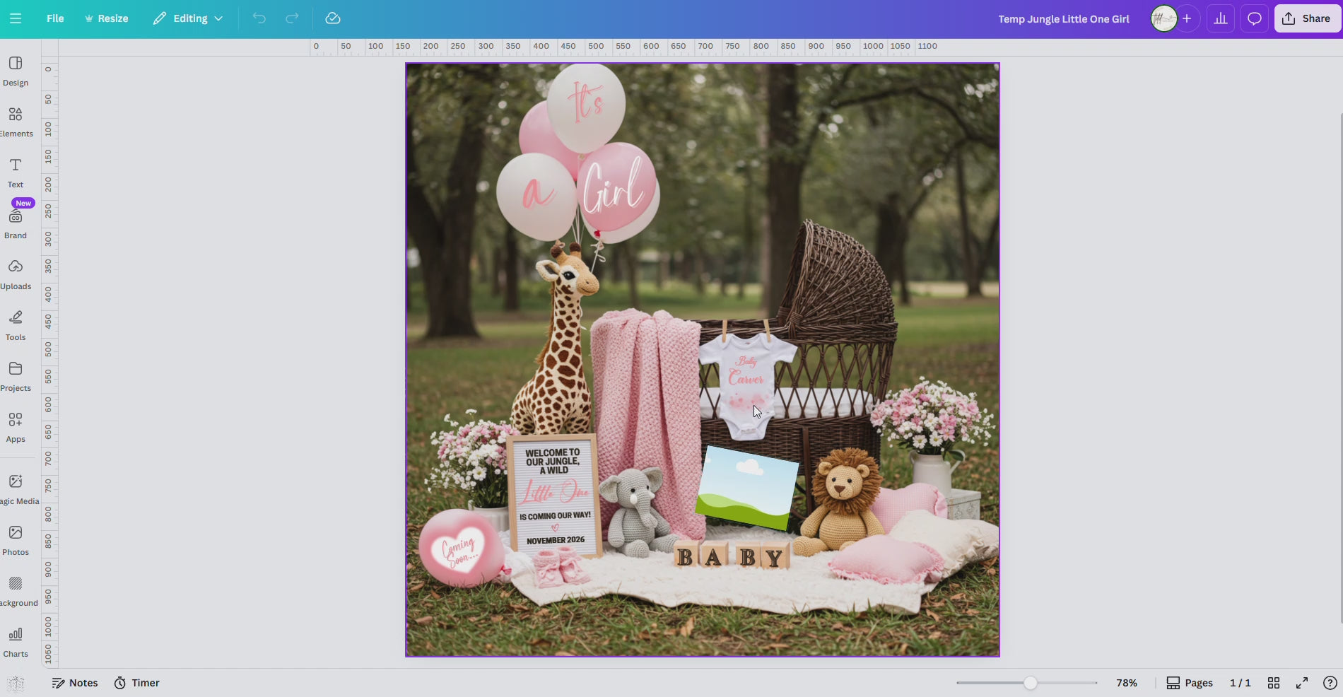Digital Pregnancy Announcement, It's A Girl, Instant Download Gender Reveal, Jungle Animals Themed Editable Template