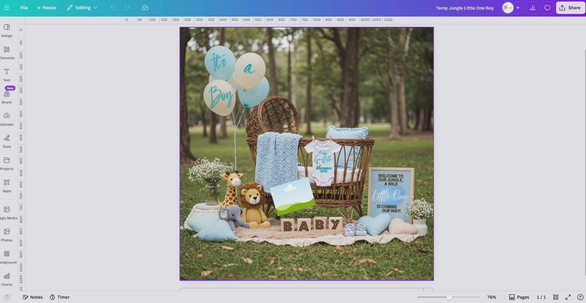 Digital Pregnancy Announcement, It's A Boy, Instant Download Gender Reveal, Jungle Animals Themed Editable Template
