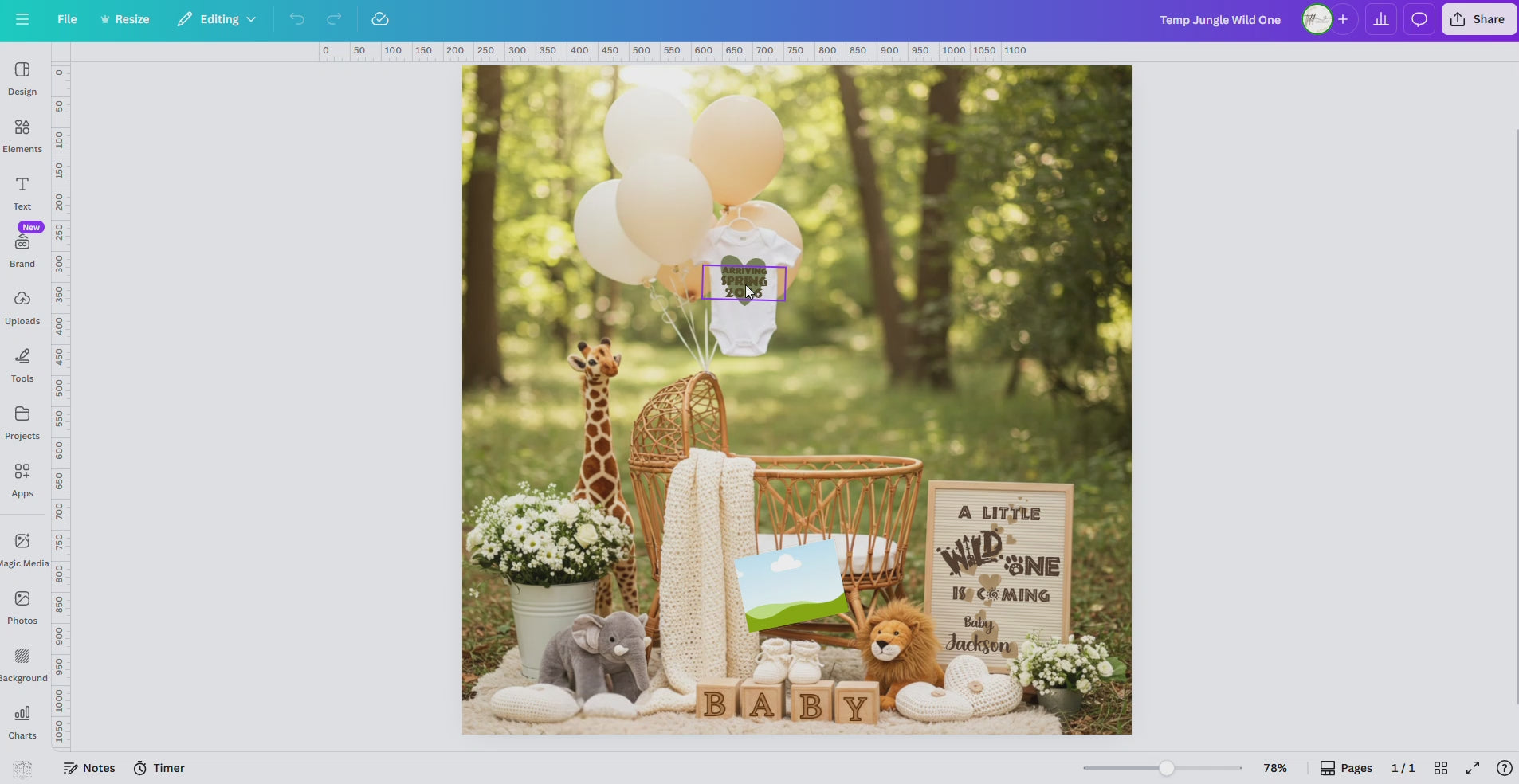 Digital Pregnancy Announcement, Wild One Coming, Customizable Jungle Animals Themed, Personalized Editable Template