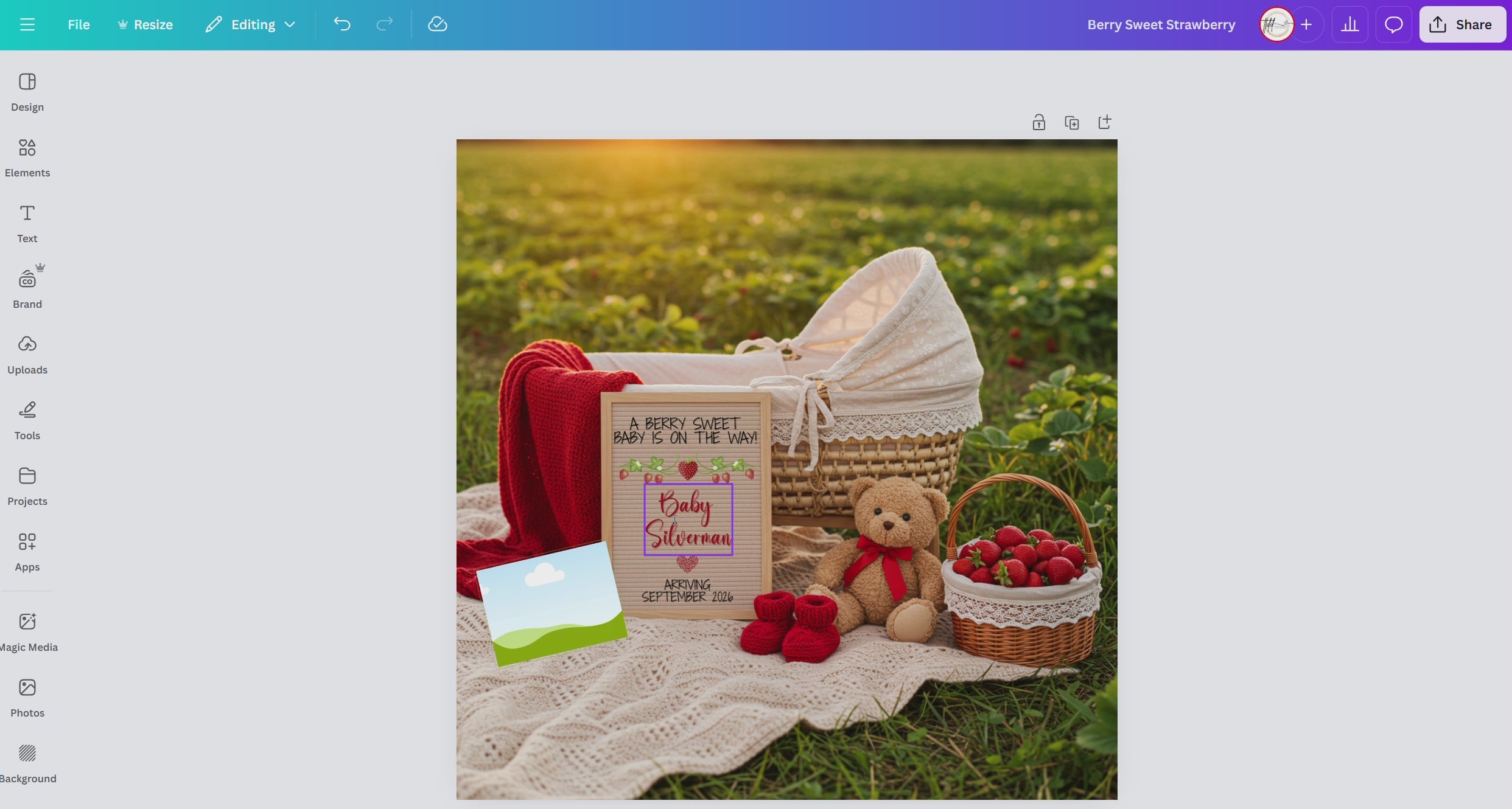 Digital Pregnancy Announcement, A Berry Sweet Baby Is Due, Customizable Strawberry Themed, Personalized Editable Template