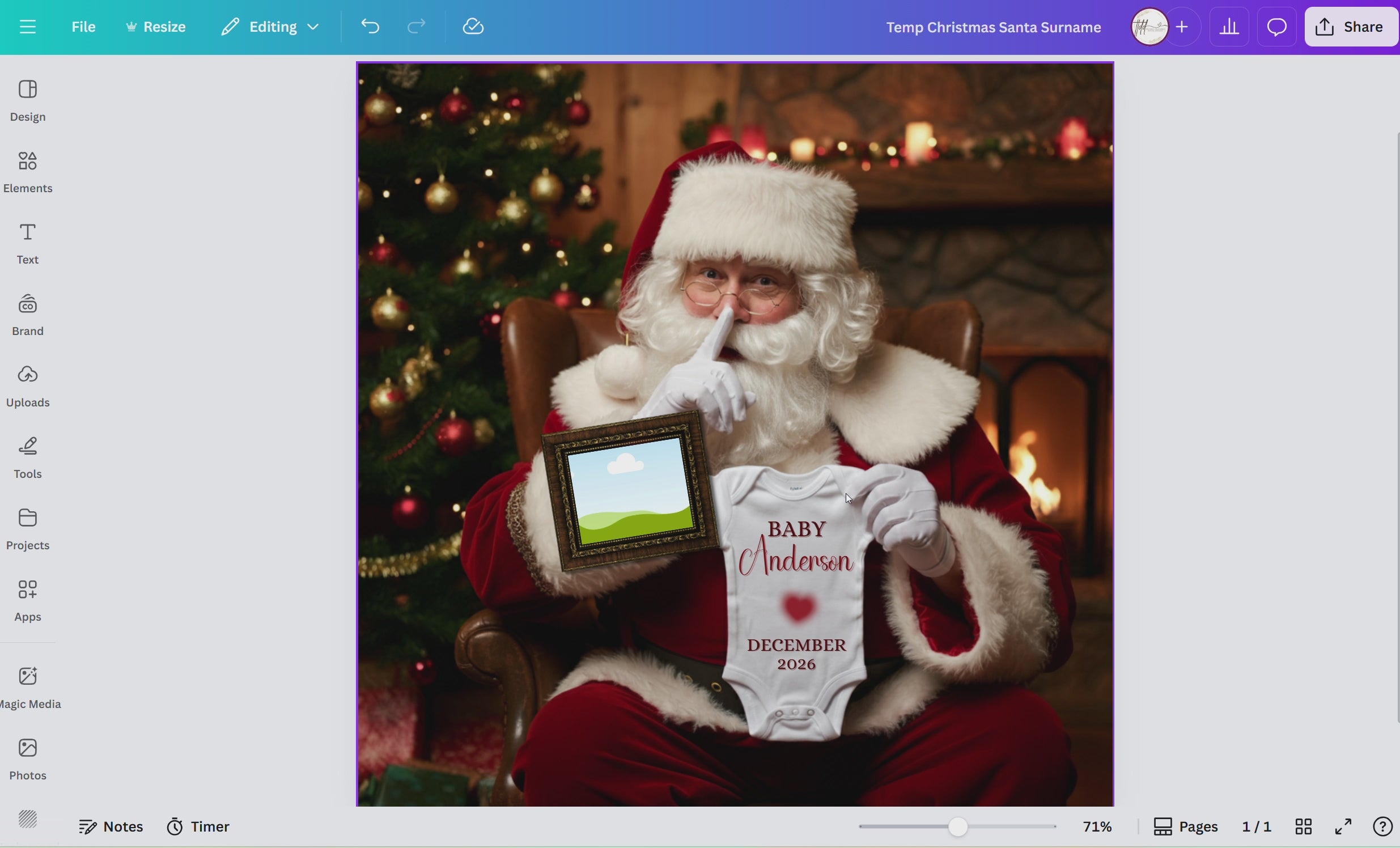 Digital Christmas Pregnancy Announcement, Shhhh Baby Coming, Customizable Santa Winter Themed, Personalized Editable Template