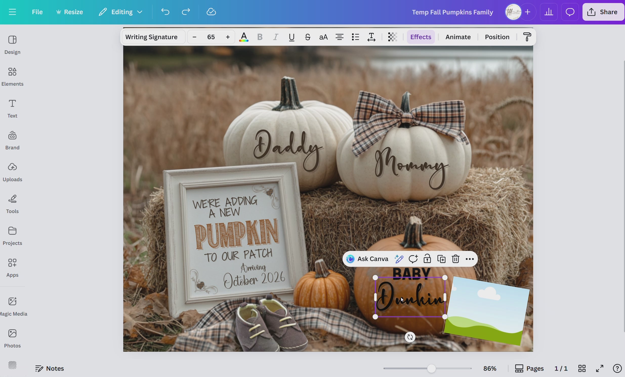 Digital Pregnancy Announcement, Adding A Pumpkin to Our Patch, Customizable Fall Themed, Personalized Editable Template
