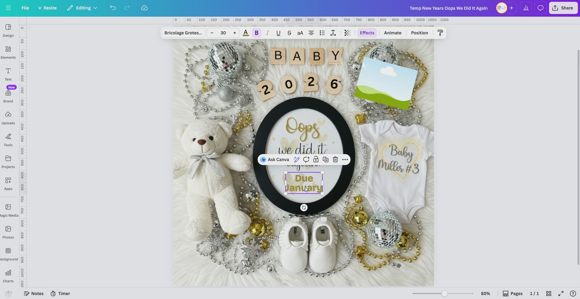 Digital Pregnancy Announcement, Oops Baby Reveal, Customizable New Years Themed, Personalized Editable Template
