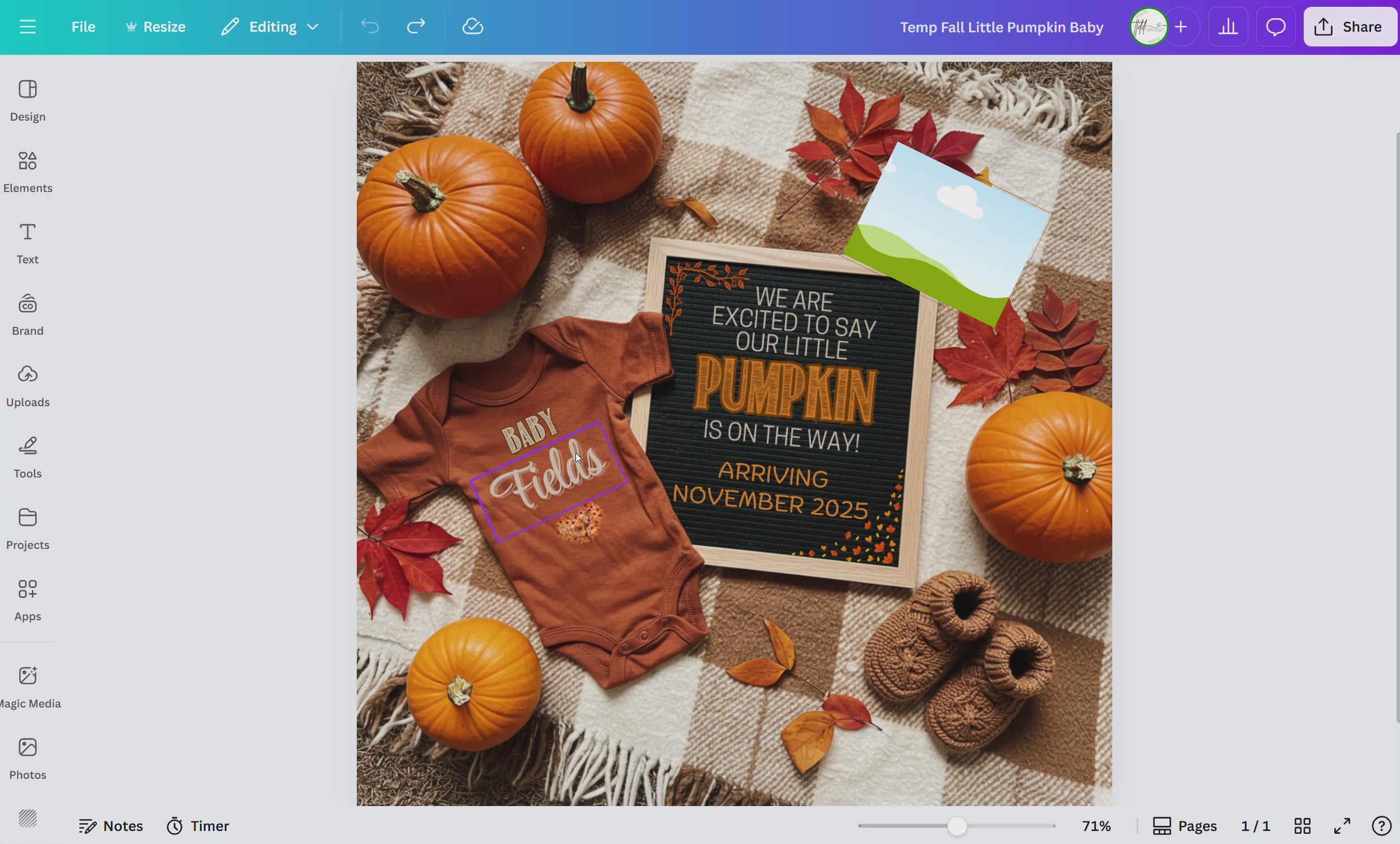 Digital Pregnancy Announcement, Adding A Pumpkin Reveal, Customizable Fall Themed, Personalized Editable Template