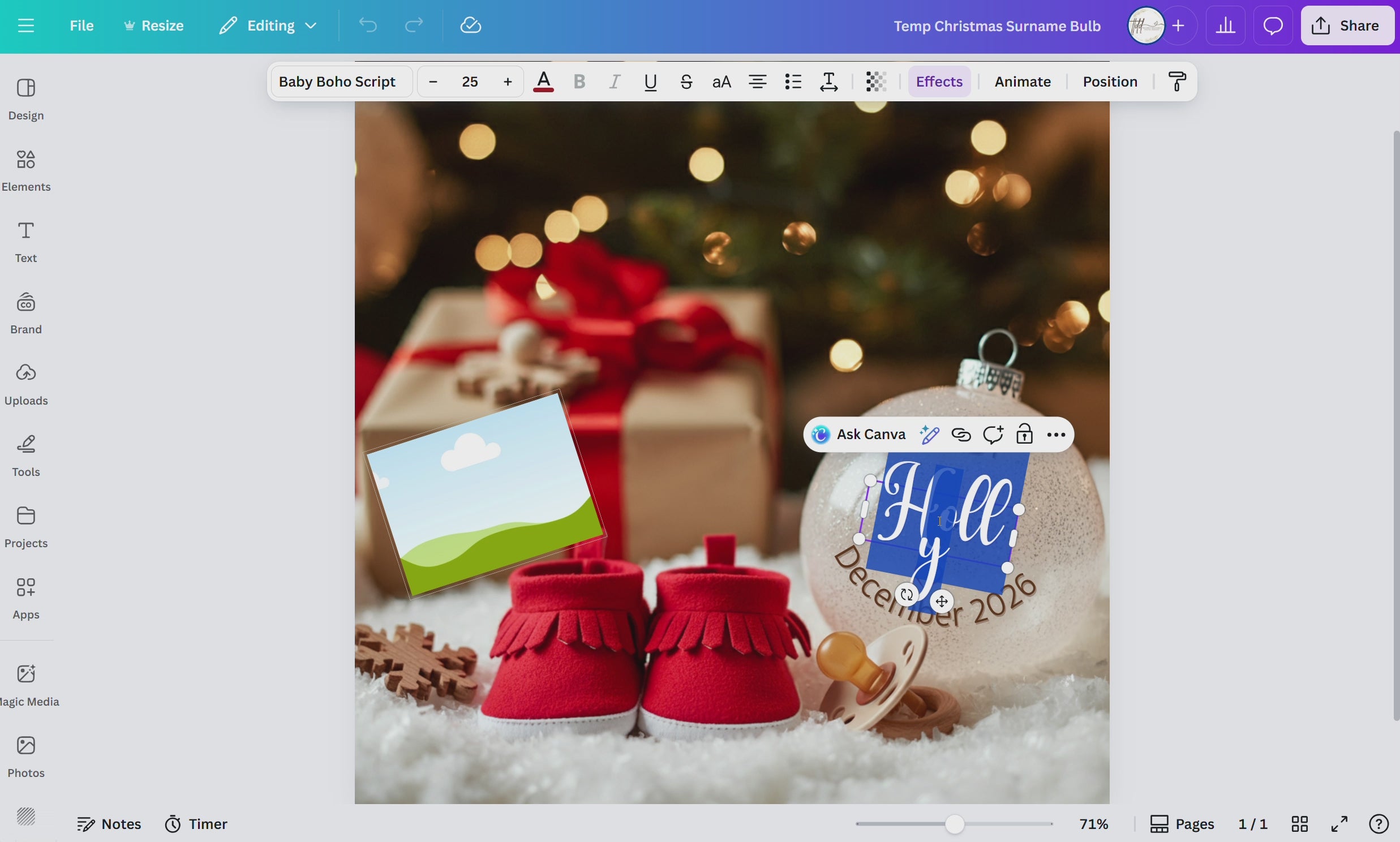 Digital Christmas Pregnancy Announcement, Unisex Baby Last Name Ornament, Customizable Winter Themed, Personalized Editable Template