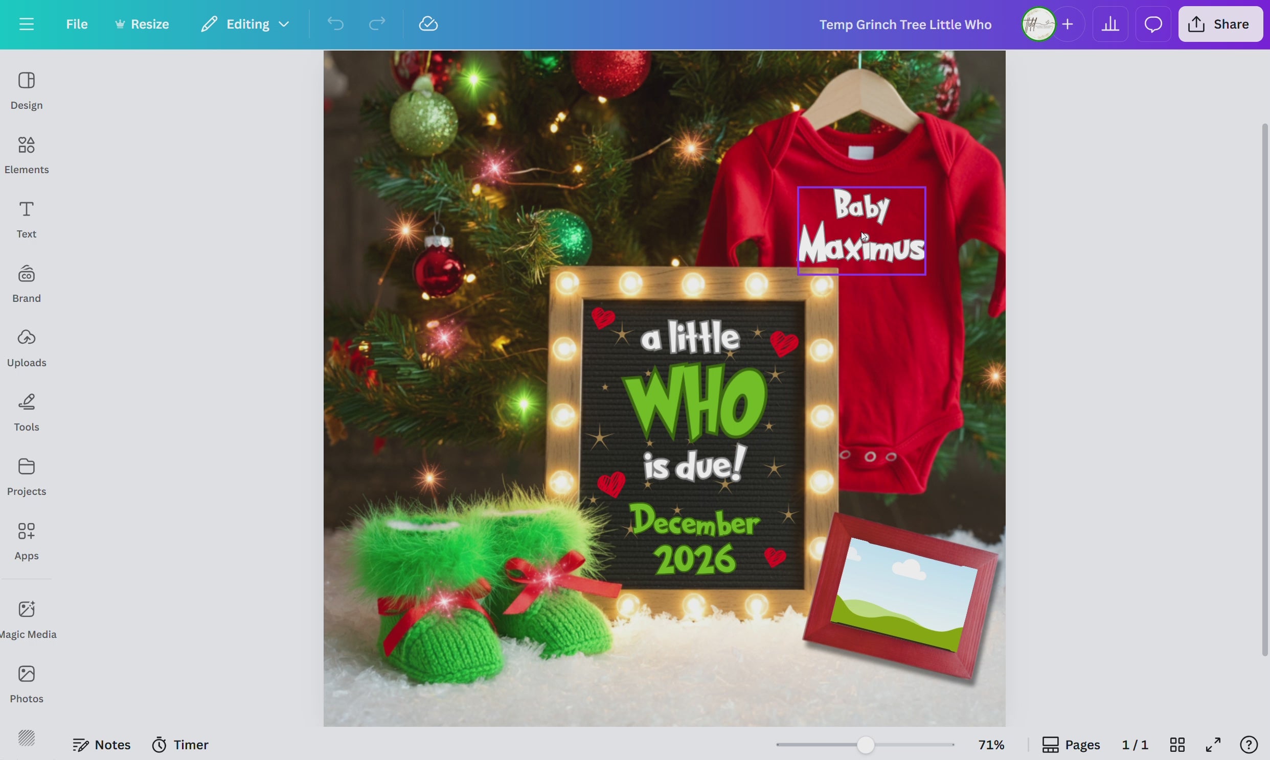 Digital Christmas Pregnancy Announcement, A Little Who is Due, Customizable Grinch Themed, Personalized Editable Template