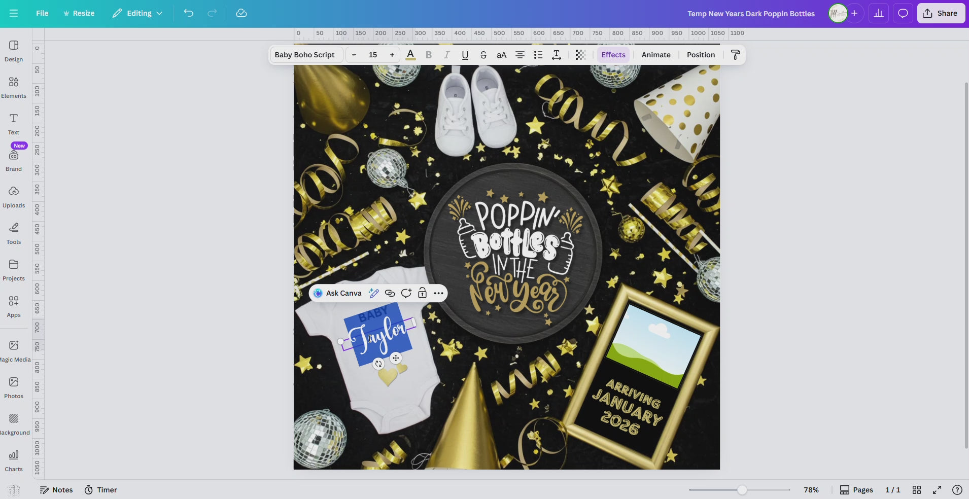 Digital Pregnancy Announcement, Poppin Bottles Party, Customizable New Years Themed, Personalized Editable Template