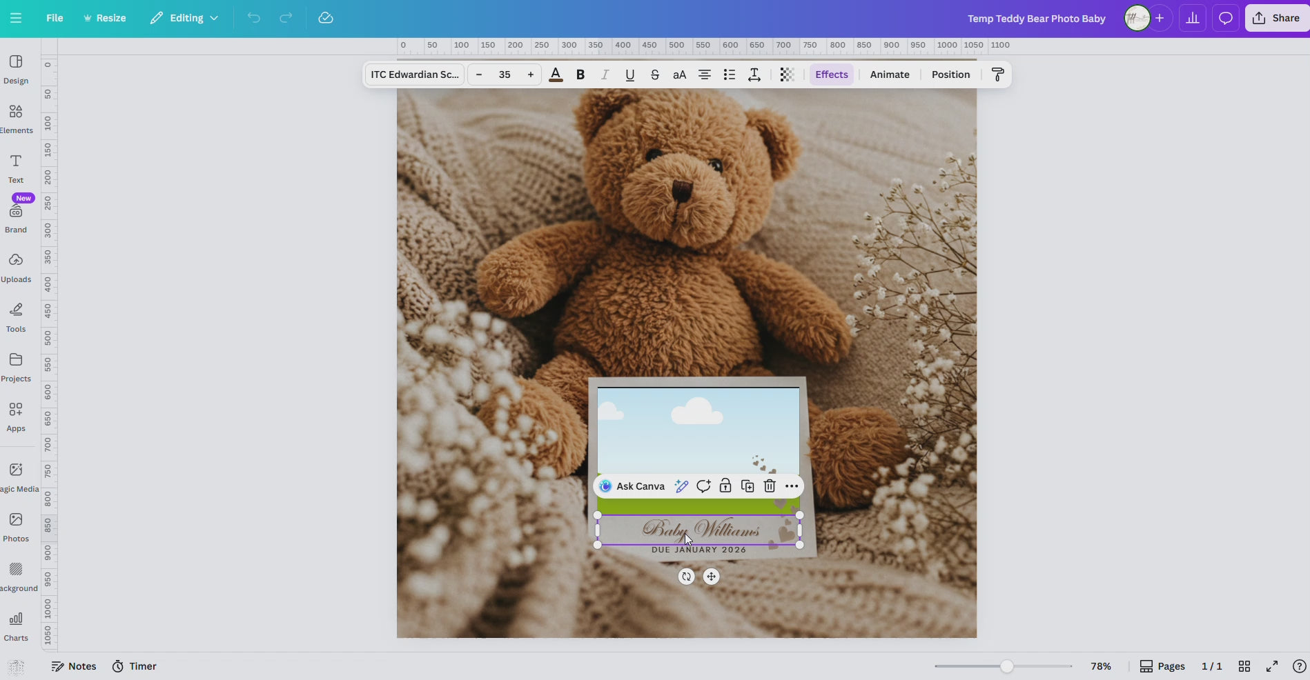 Digital Pregnancy Announcement, Neutral Minimalist Teddy Bear, Customizable Cozy Baby Reveal, Personalized Canva Editable Template