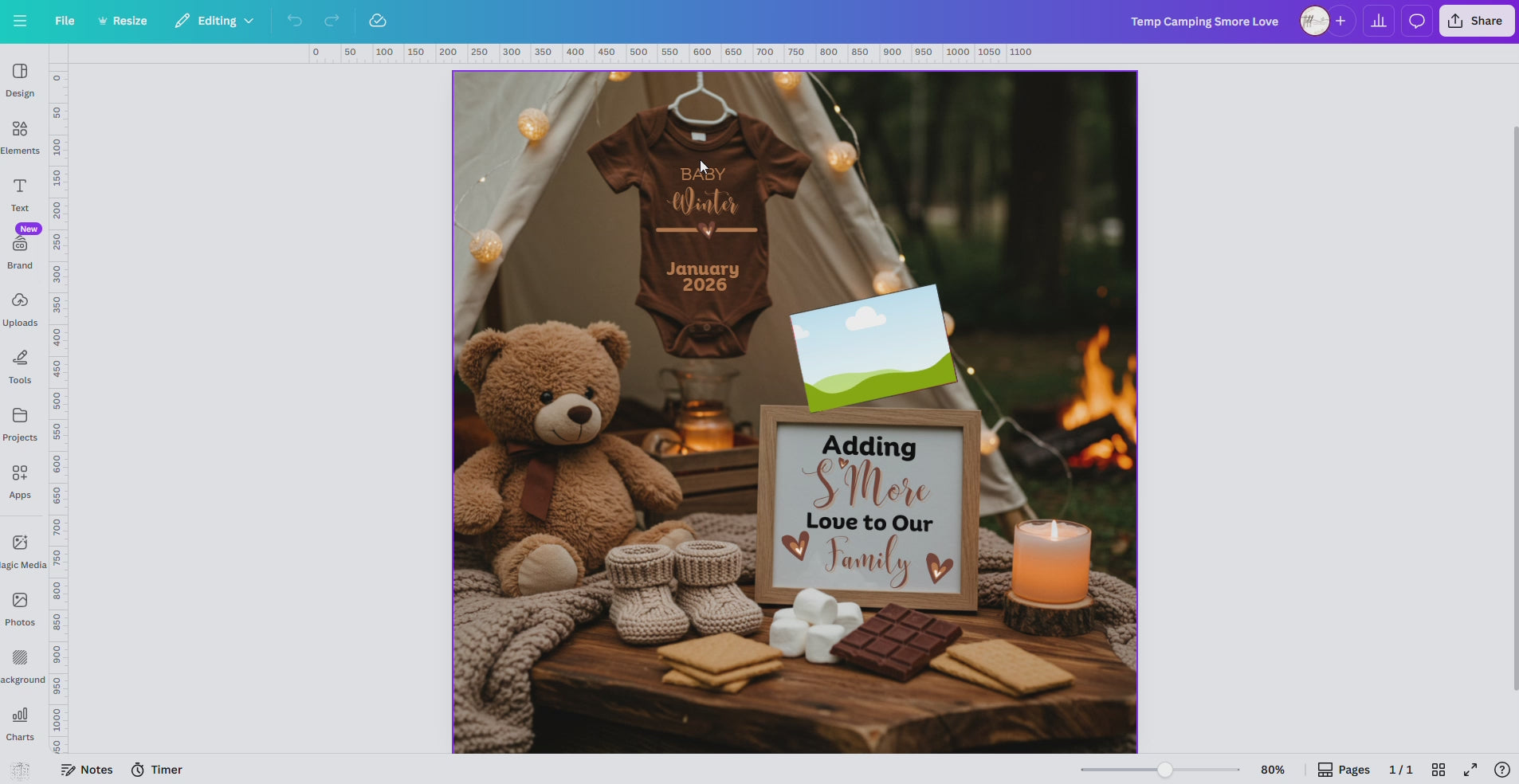 Digital Pregnancy Announcement, Adding S'More Love To Our Family, Customizable Camping Themed, Personalized Editable Template