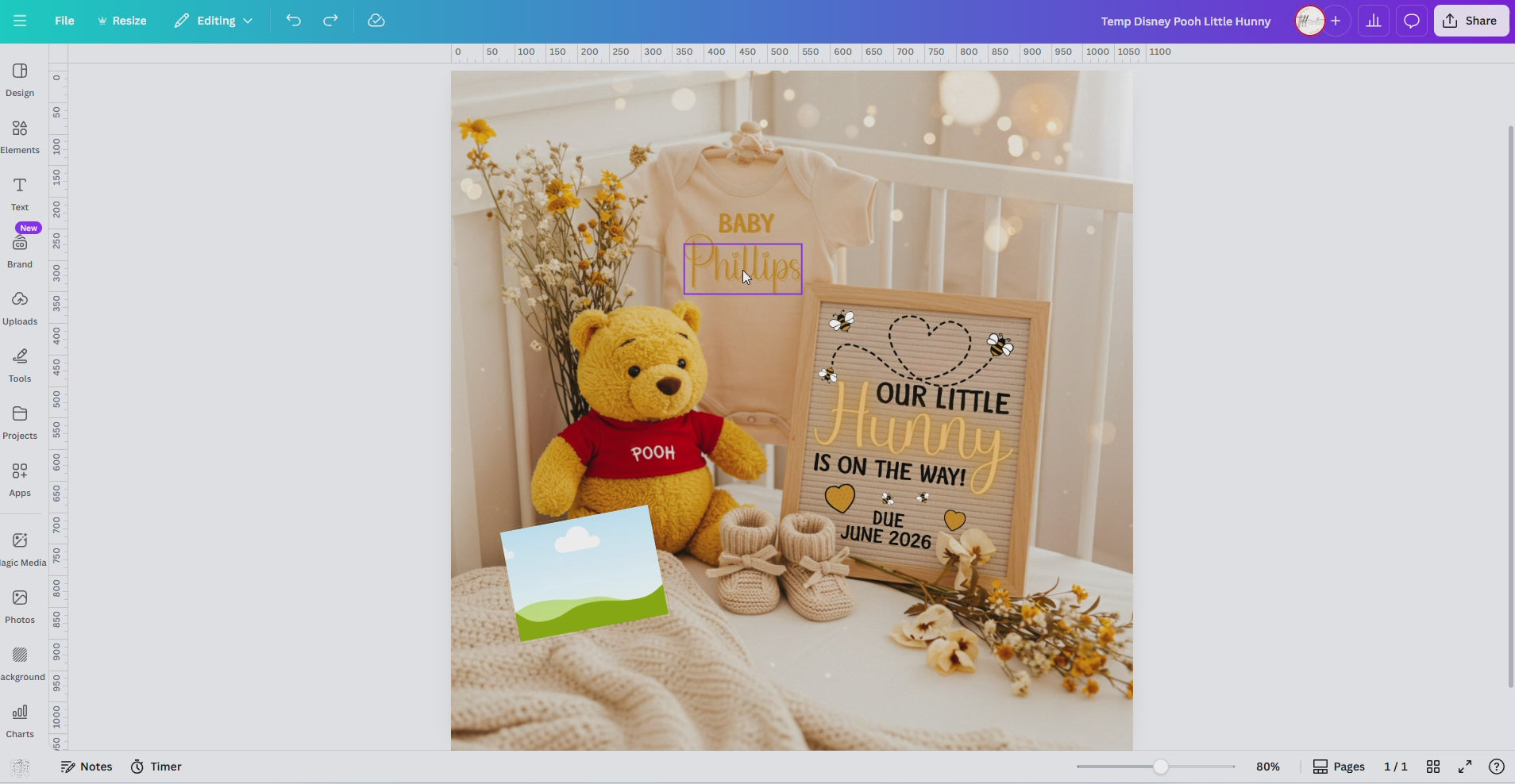 Digital Pregnancy Announcement, Our Little Hunny Is Due, Customizable Disney Winnie The Pooh Themed, Personalized Editable Template